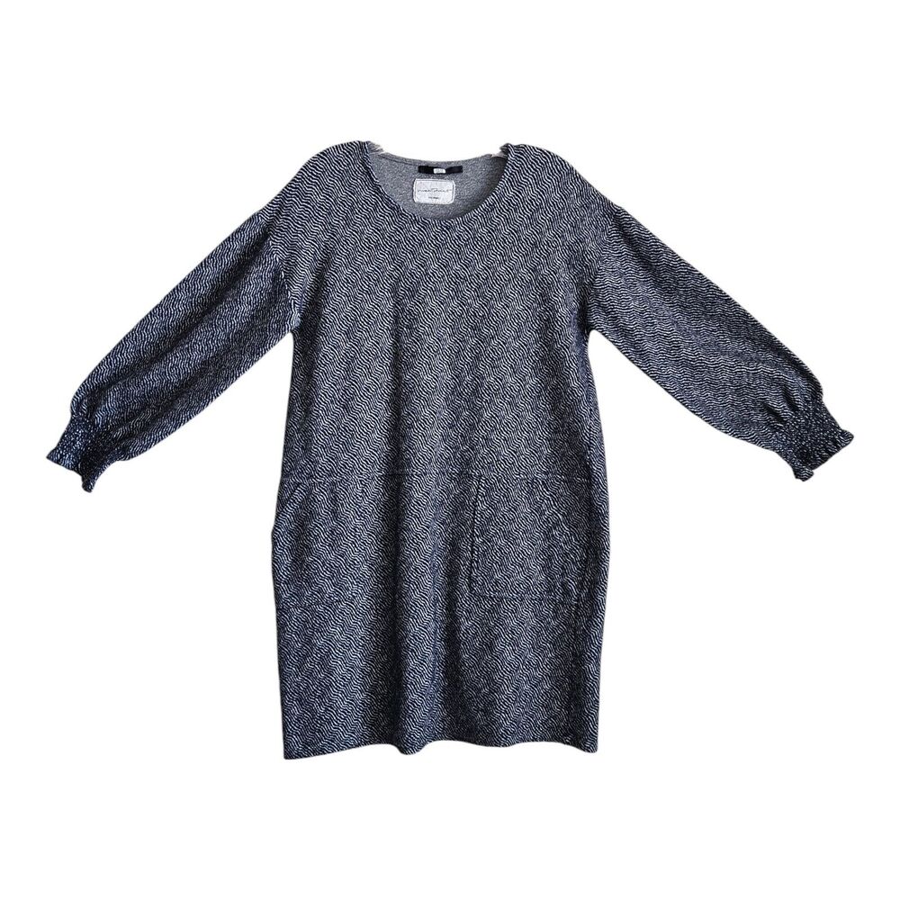 SITA MURT Women's L Shift Dress Blue White Jacquard Long Sleeve Portugal 38"